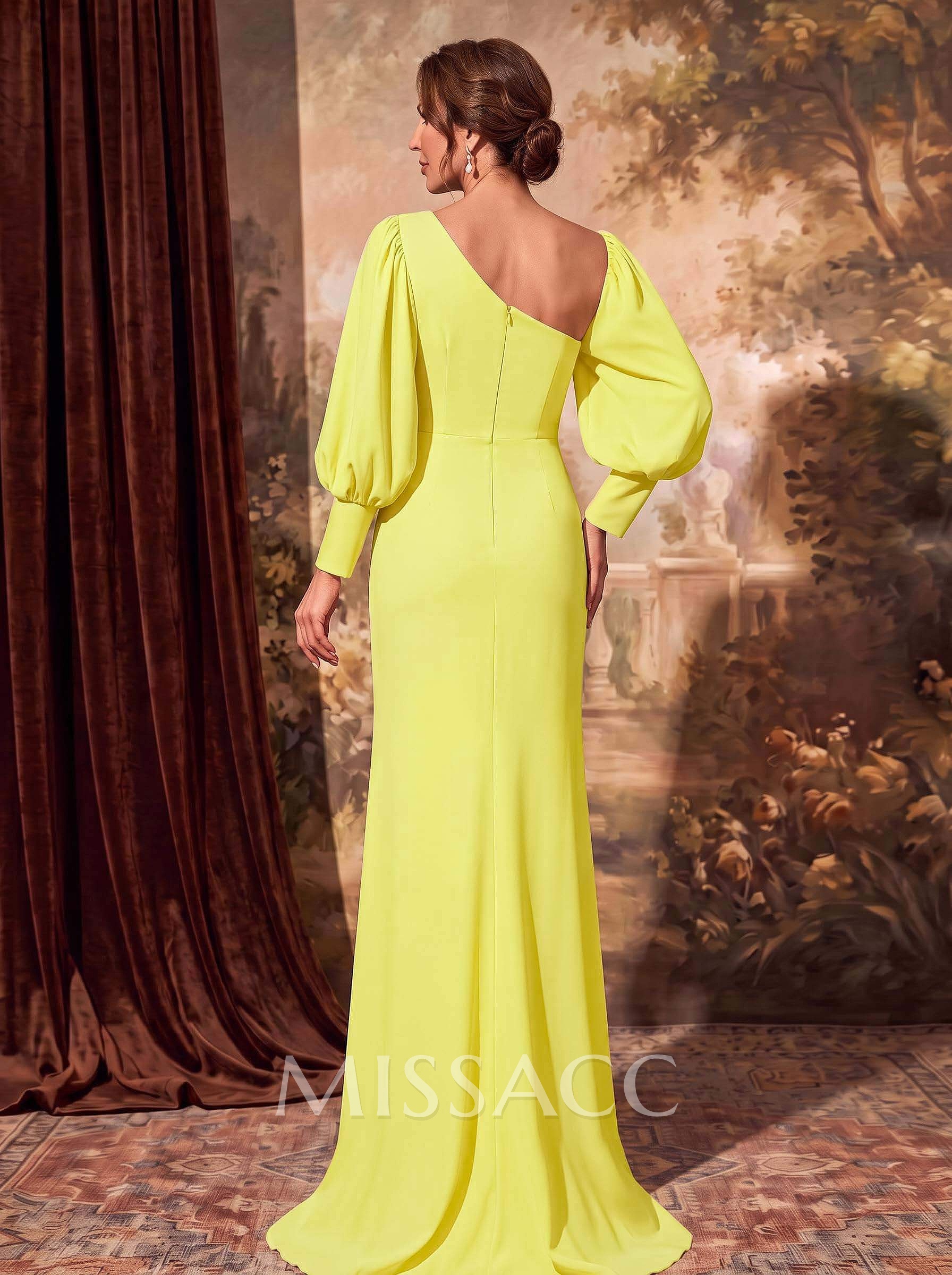 Sheath/Column Long Sleeves Asymmetrical Neck Mother Of The Bride Dresses With Split Front