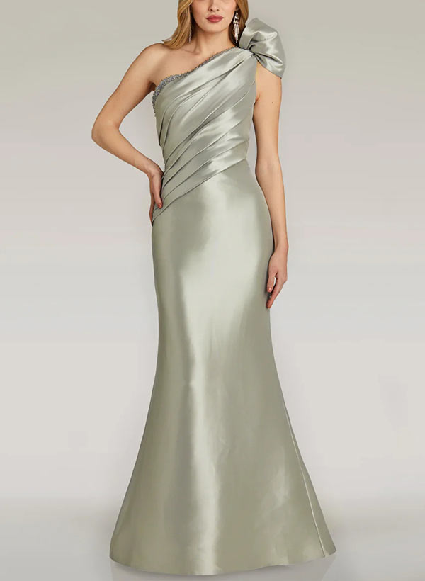 One-Shoulder Sleeveless Floor-Length Satin Mother Of The Bride Dresses With Beading