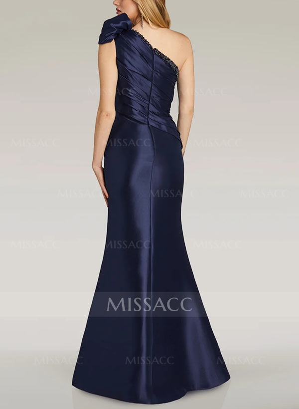 One-Shoulder Sleeveless Floor-Length Satin Mother Of The Bride Dresses With Beading