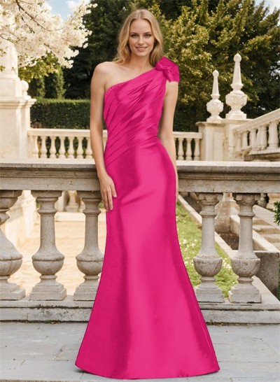 One-Shoulder Sleeveless Floor-Length Satin Mother Of The Bride Dresses With Beading