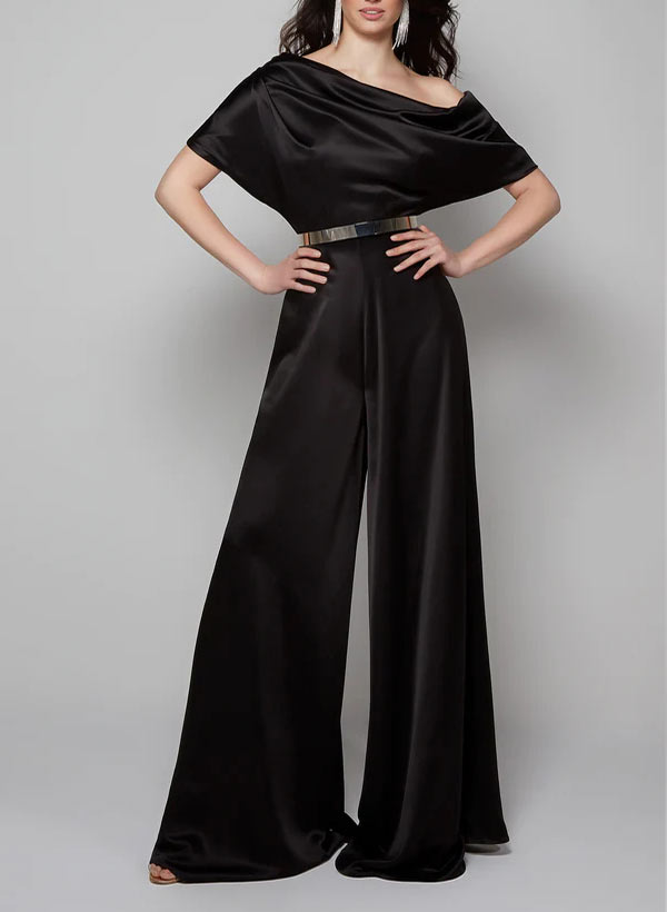 Sexy One Shoulder Satin Jumpsuit