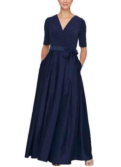 V-Neck A-Line Satin Mother Of The Bride Dresses With Pockets