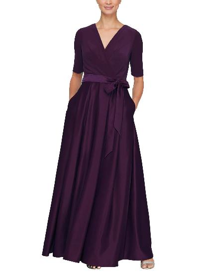 V-Neck A-Line Satin Mother Of The Bride Dresses With Pockets