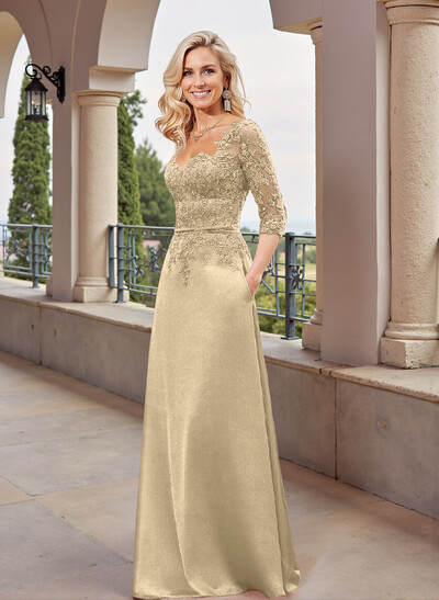 Elegant Lace A-Line Satin Mother Of The Bride Dresses With Pockets