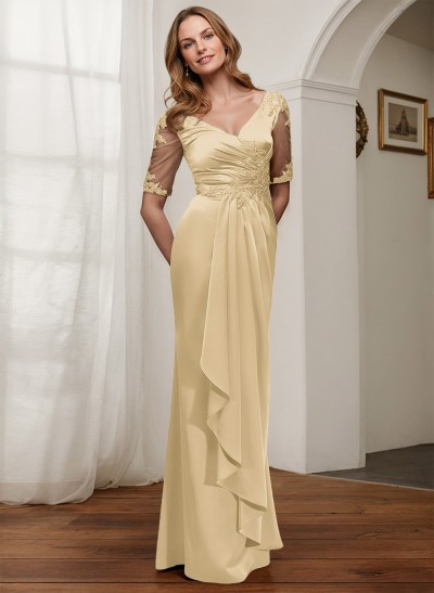 Sheath/Column Lace/Silk Like Satin Mother Of The Bride Dresses With Appliques Lace