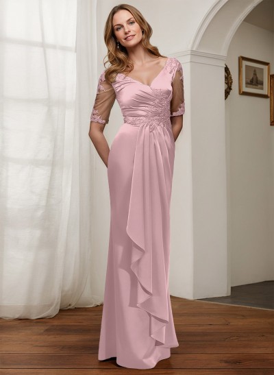 Sheath/Column Lace/Silk Like Satin Mother Of The Bride Dresses With Appliques Lace