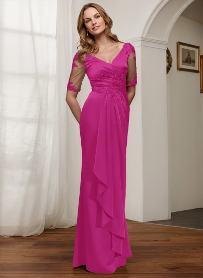 Sheath/Column Lace/Silk Like Satin Mother Of The Bride Dresses With Appliques Lace