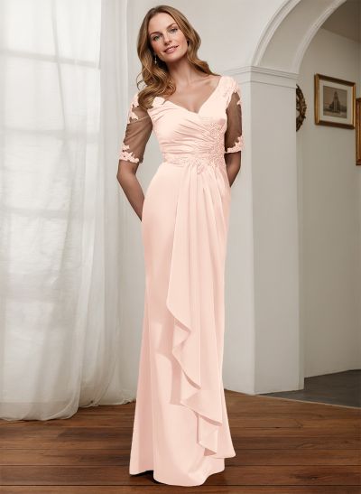 Sheath/Column Lace/Silk Like Satin Mother Of The Bride Dresses With Appliques Lace