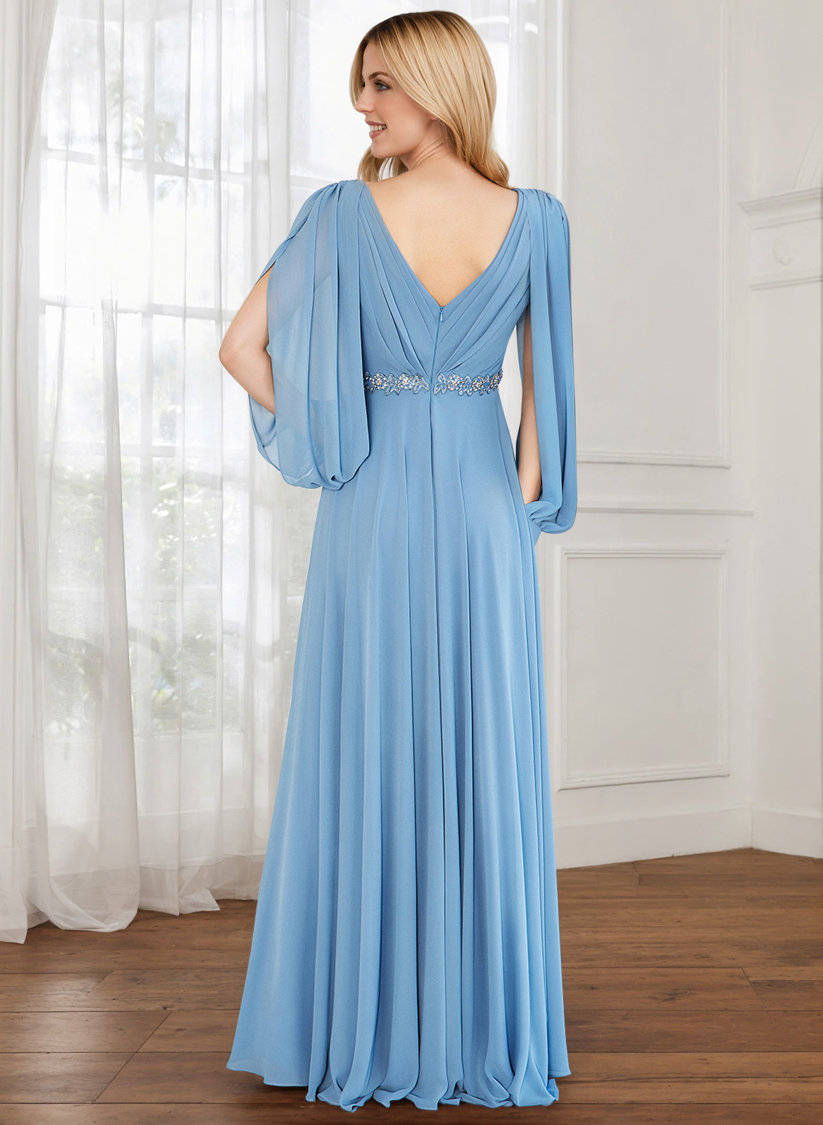 A-Line V-Neck Long Sleeves Chiffon Mother Of The Bride Dresses