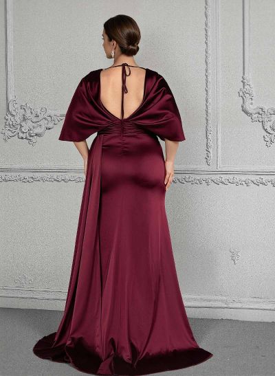 Sheath/Column V-Neck 1/2 Sleeves Charmeuse Mother Of The Bride Dresses With Split Front