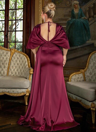 Sheath/Column V-Neck 1/2 Sleeves Charmeuse Mother Of The Bride Dresses With Split Front