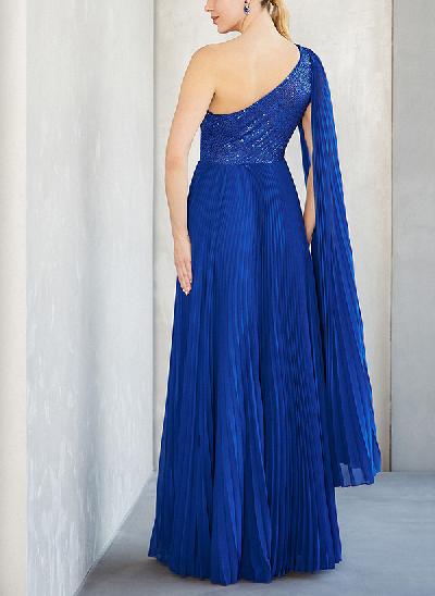 A-Line One-Shoulder Sleeveless Chiffon/Sequined Evening Dresses