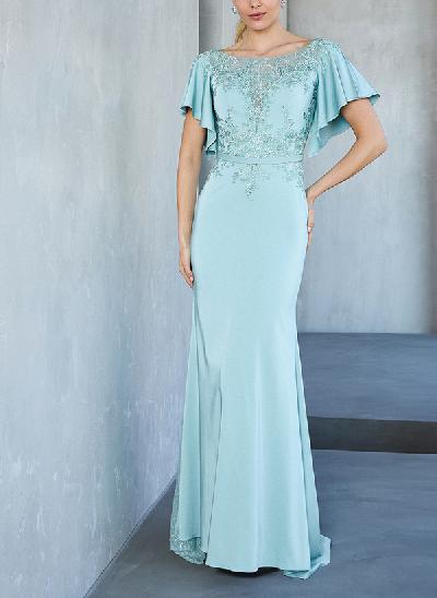 Sheath/Column Illusion Neck Short Sleeves Lace/Satin Mother Of The Bride Dresses