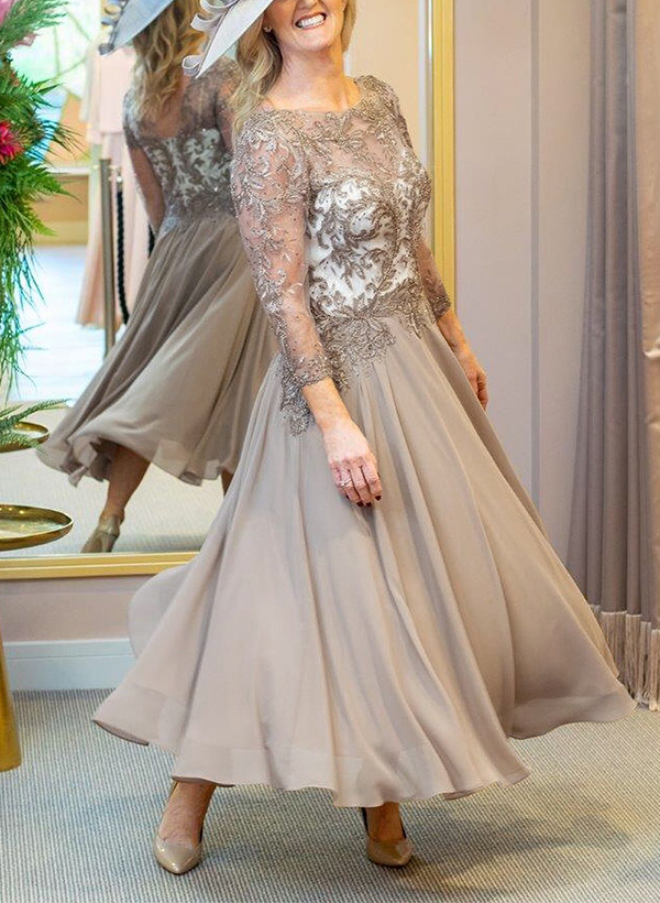 A-Line Illusion Neck 3/4 Sleeves Lace Mother Of The Bride Dresses