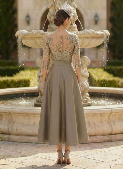 Classic Illusion Neck A-Line Lace Mother Of The Bride Dresses With Detachable Bow Belt