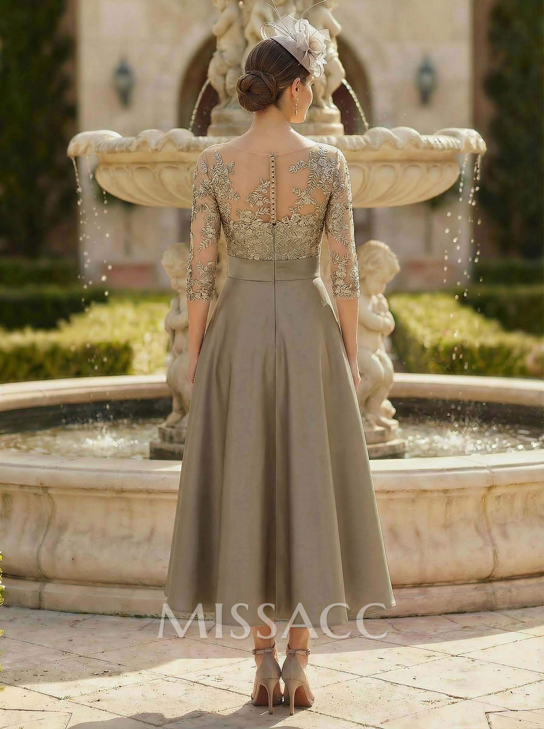 Classic Illusion Neck A-Line Lace Mother Of The Bride Dresses With Detachable Bow Belt Classic Illusion Neck A-Line Lace Mother Of The Bride Dresses With Detachable Bow Belt