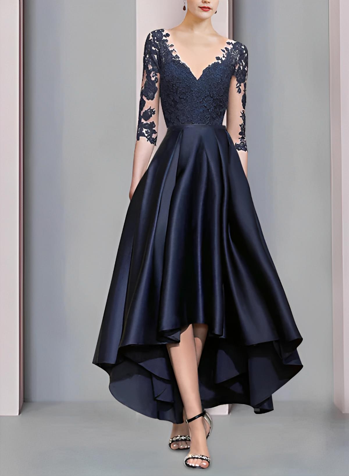 A-Line V-Neck 3/4 Sleeves Asymmetrical Lace Mother Of The Bride Dresses