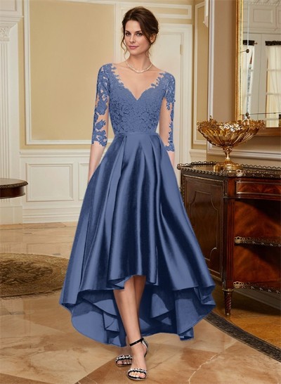 A-Line V-Neck 3/4 Sleeves Asymmetrical Lace Mother Of The Bride Dresses