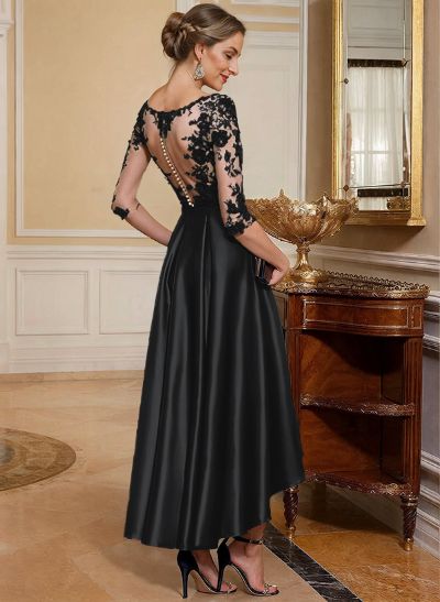 A-Line V-Neck 3/4 Sleeves Asymmetrical Lace Mother Of The Bride Dresses