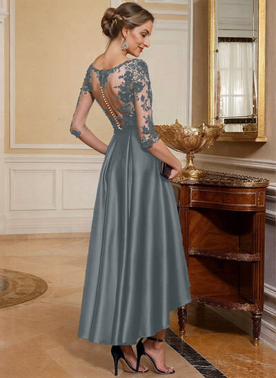 A-Line V-Neck 3/4 Sleeves Asymmetrical Lace Mother Of The Bride Dresses