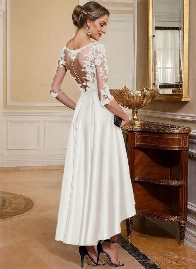 A-Line V-Neck 3/4 Sleeves Asymmetrical Lace Mother Of The Bride Dresses