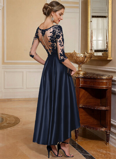 A-Line V-Neck 3/4 Sleeves Asymmetrical Lace Mother Of The Bride Dresses