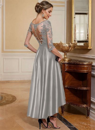 A-Line V-Neck 3/4 Sleeves Asymmetrical Lace Mother Of The Bride Dresses