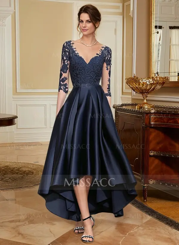 A-Line/Princess 3/4 Sleeves Asymmetrical V-Neck Mother of the Bride Dresses