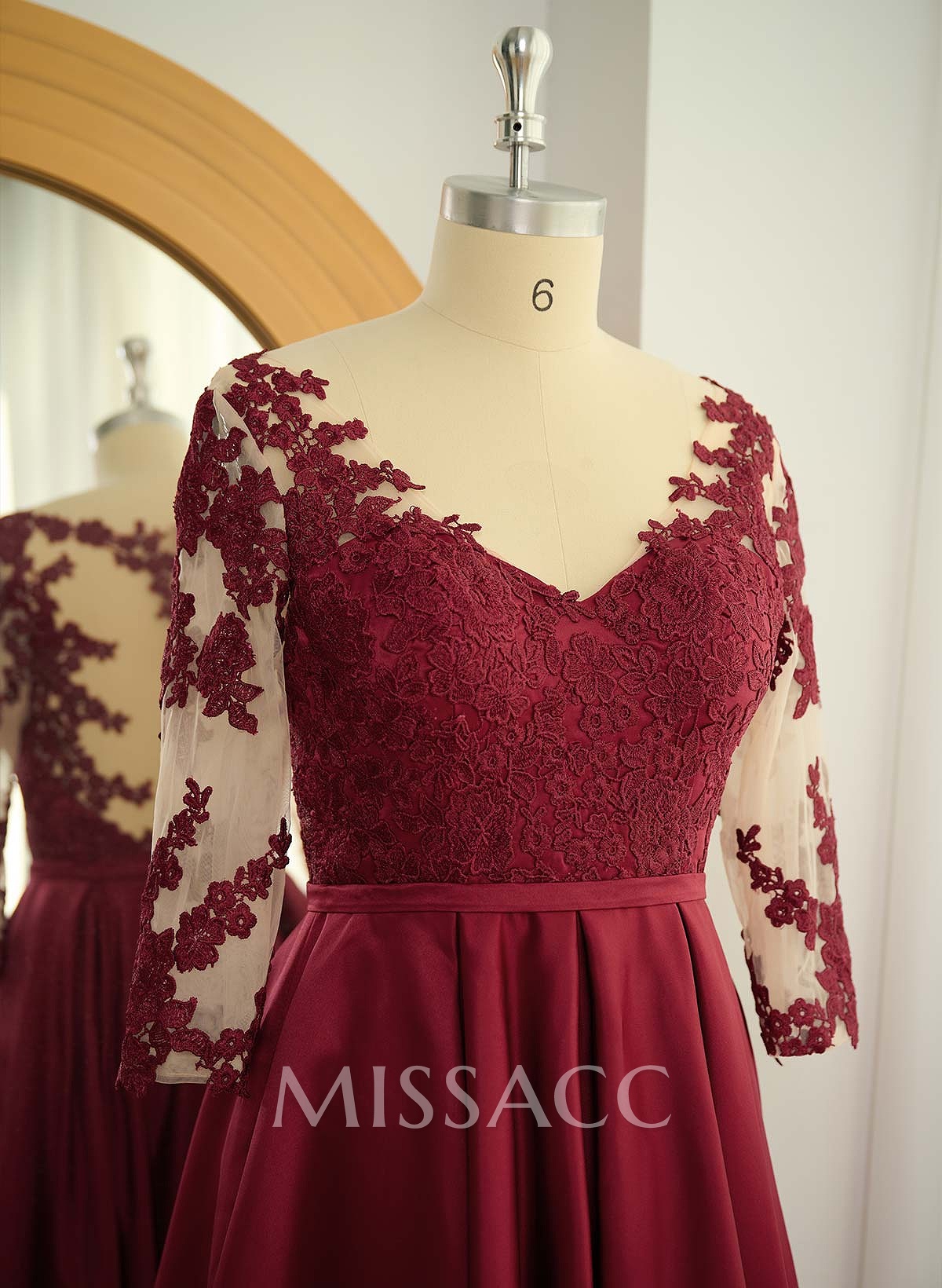 A-Line V-Neck 3/4 Sleeves Asymmetrical Lace Mother Of The Bride Dresses