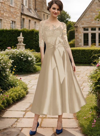 Elegant Tea-Length Lace/Satin Mother Of The Bride Dresses