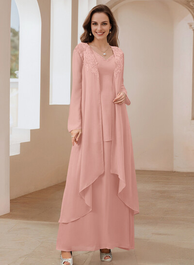 Elegant V-Neck Long Sleeves Floor-Length Mother Of The Bride Dresses With Optional Wrap