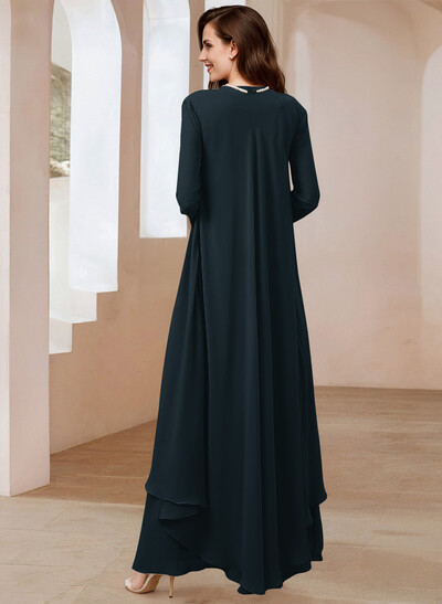 Elegant V-Neck Long Sleeves Floor-Length Mother Of The Bride Dresses With Optional Wrap