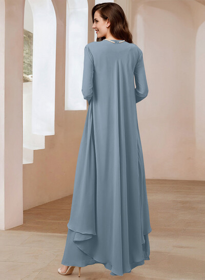 Elegant V-Neck Long Sleeves Floor-Length Mother Of The Bride Dresses With Optional Wrap