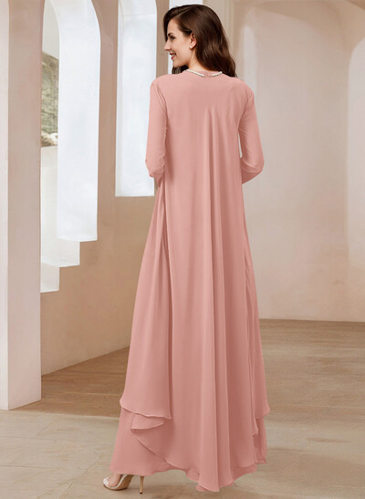 Elegant V-Neck Long Sleeves Floor-Length Mother Of The Bride Dresses With Optional Wrap