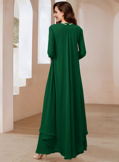 Elegant V-Neck Long Sleeves Floor-Length Mother Of The Bride Dresses With Optional Wrap