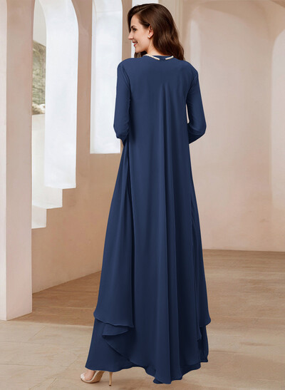 Elegant V-Neck Long Sleeves Floor-Length Mother Of The Bride Dresses With Optional Wrap