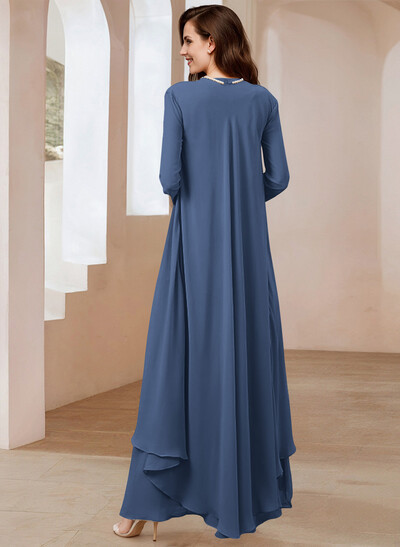 Elegant V-Neck Long Sleeves Floor-Length Mother Of The Bride Dresses With Optional Wrap