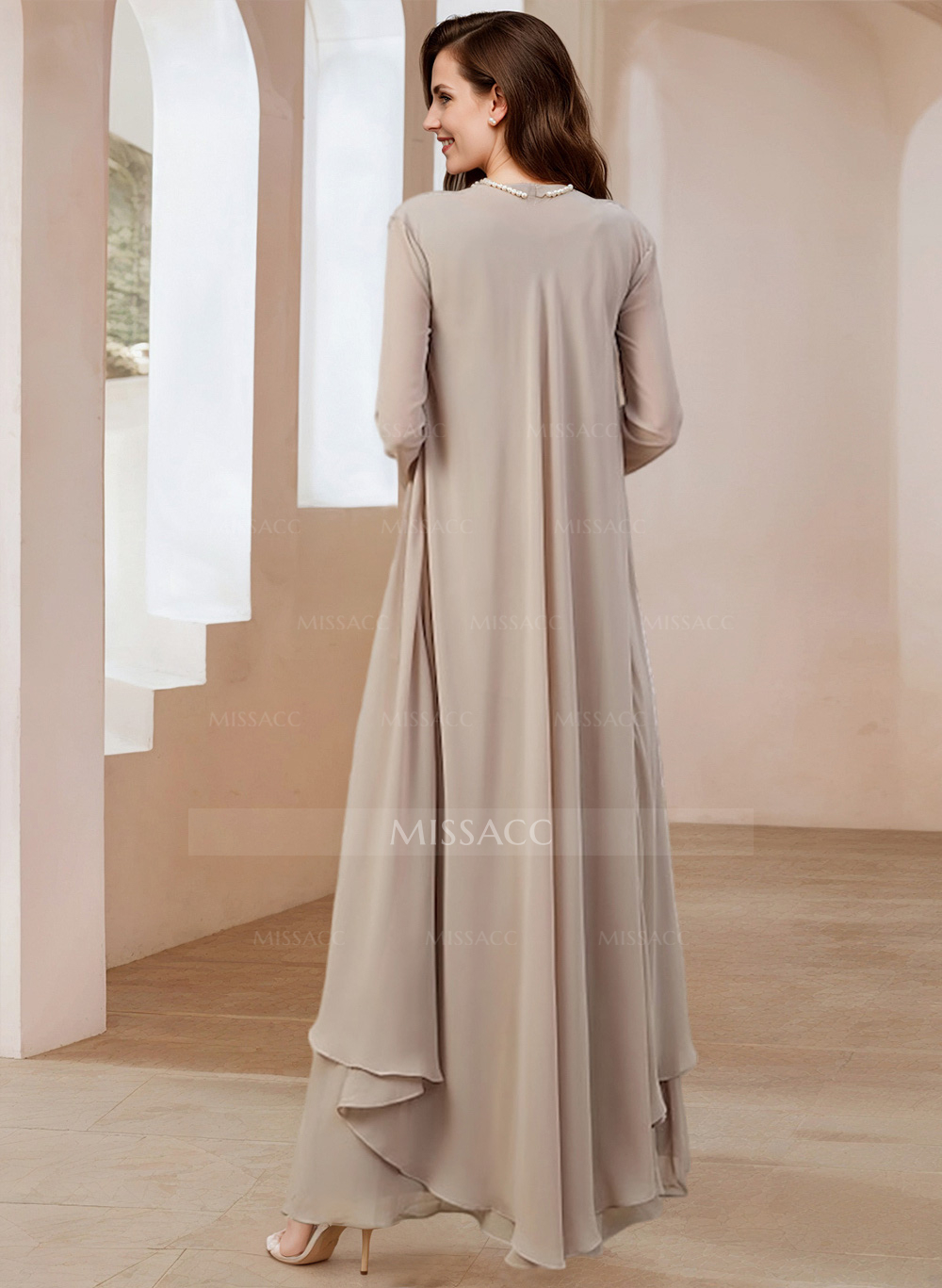 Elegant V-Neck Long Sleeves Floor-Length Mother Of The Bride Dresses With Optional Wrap