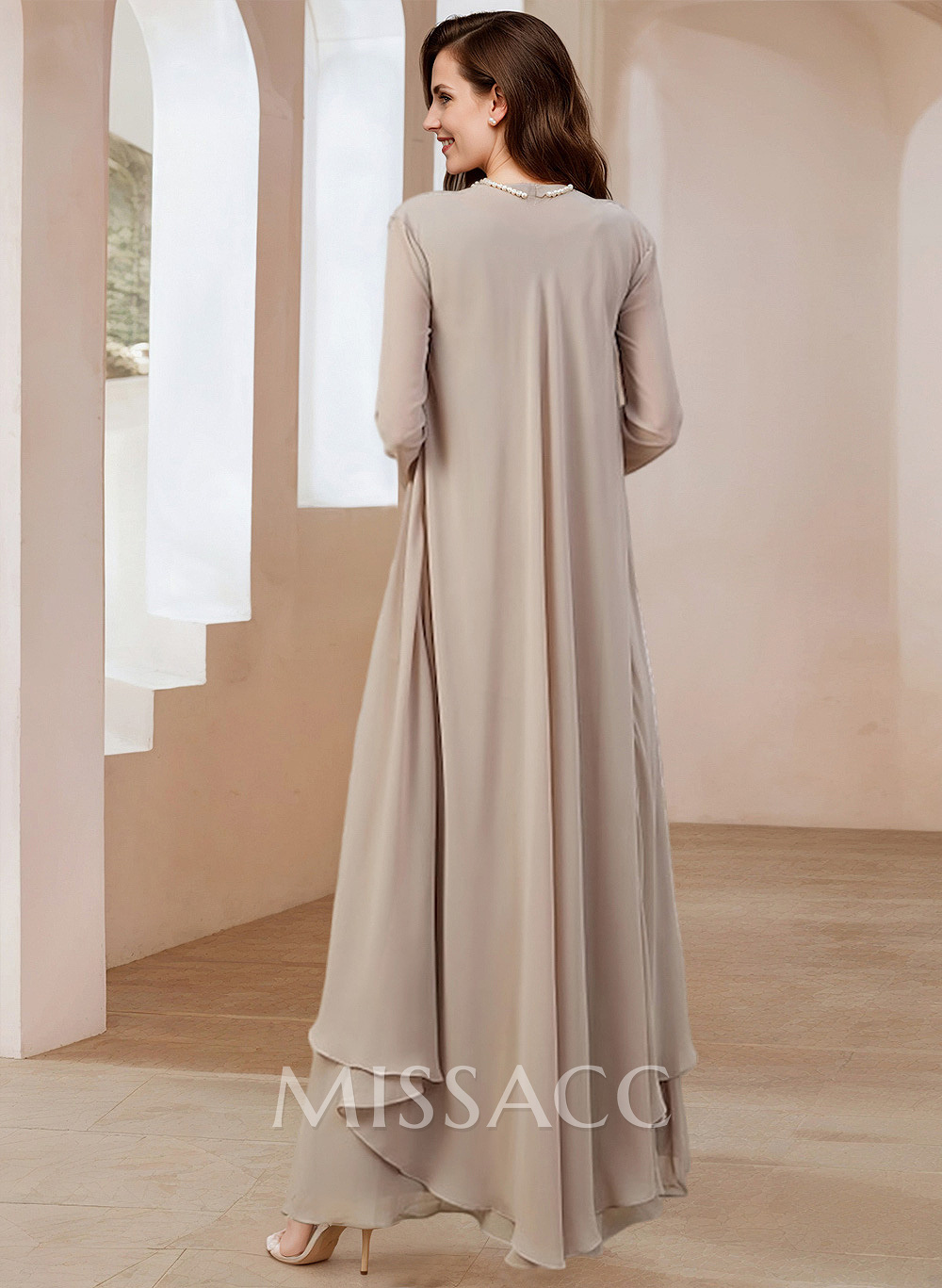 Elegant V-Neck Long Sleeves Floor-Length Mother Of The Bride Dresses With Optional Wrap Elegant V-Neck Long Sleeves Floor-Length Mother Of The Bride Dresses With Optional Wrap