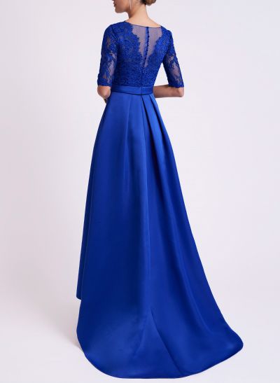 A-Line V-Neck 1/2 Sleeves Asymmetrical Lace/Satin Mother Of The Bride Dresses