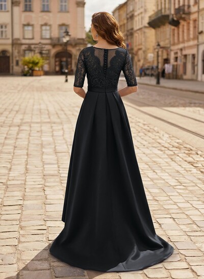 A-Line V-Neck 1/2 Sleeves Asymmetrical Lace/Satin Mother Of The Bride Dresses