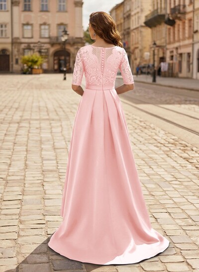 A-Line V-Neck 1/2 Sleeves Asymmetrical Lace/Satin Mother Of The Bride Dresses