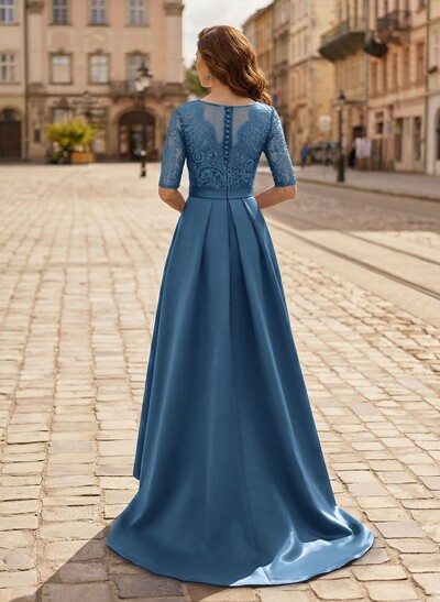 A-Line V-Neck 1/2 Sleeves Asymmetrical Lace/Satin Mother Of The Bride Dresses