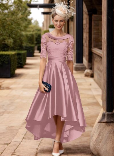 A-Line 1/2 Sleeves Asymmetrical Lace/Satin Mother Of The Bride Dresses With Appliques Lace