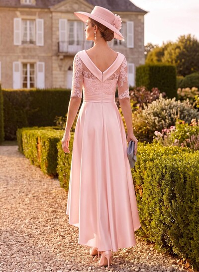 A-Line 1/2 Sleeves Asymmetrical Lace/Satin Mother Of The Bride Dresses With Appliques Lace
