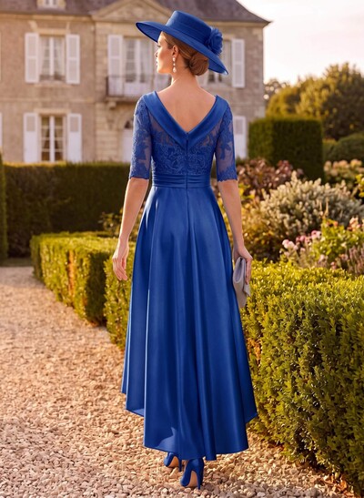 A-Line 1/2 Sleeves Asymmetrical Lace/Satin Mother Of The Bride Dresses With Appliques Lace