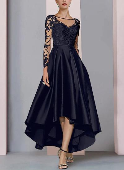 A-Line Illusion Neck 3/4 Sleeves Asymmetrical Lace/Satin Mother Of The Bride Dresses
