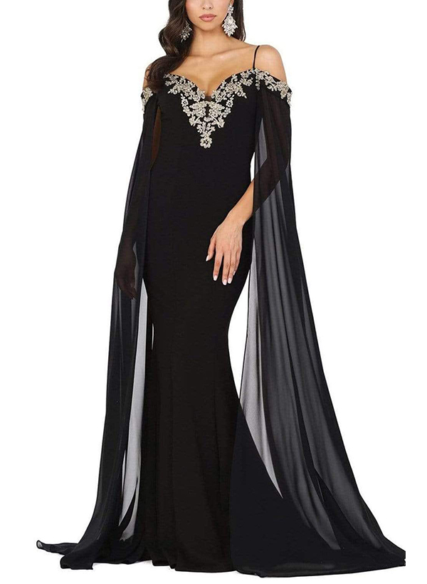 Trumpet/Mermaid Long Sleeves Jersey Evening Dresses With Appliques Lace