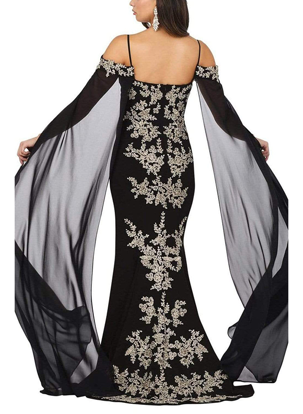 Trumpet/Mermaid Long Sleeves Jersey Evening Dresses With Appliques Lace