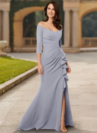 Trumpet/Mermaid Off-The-Shoulder Long Sleeves Jersey Mother Of The Bride Dresses With Cascading Ruffles